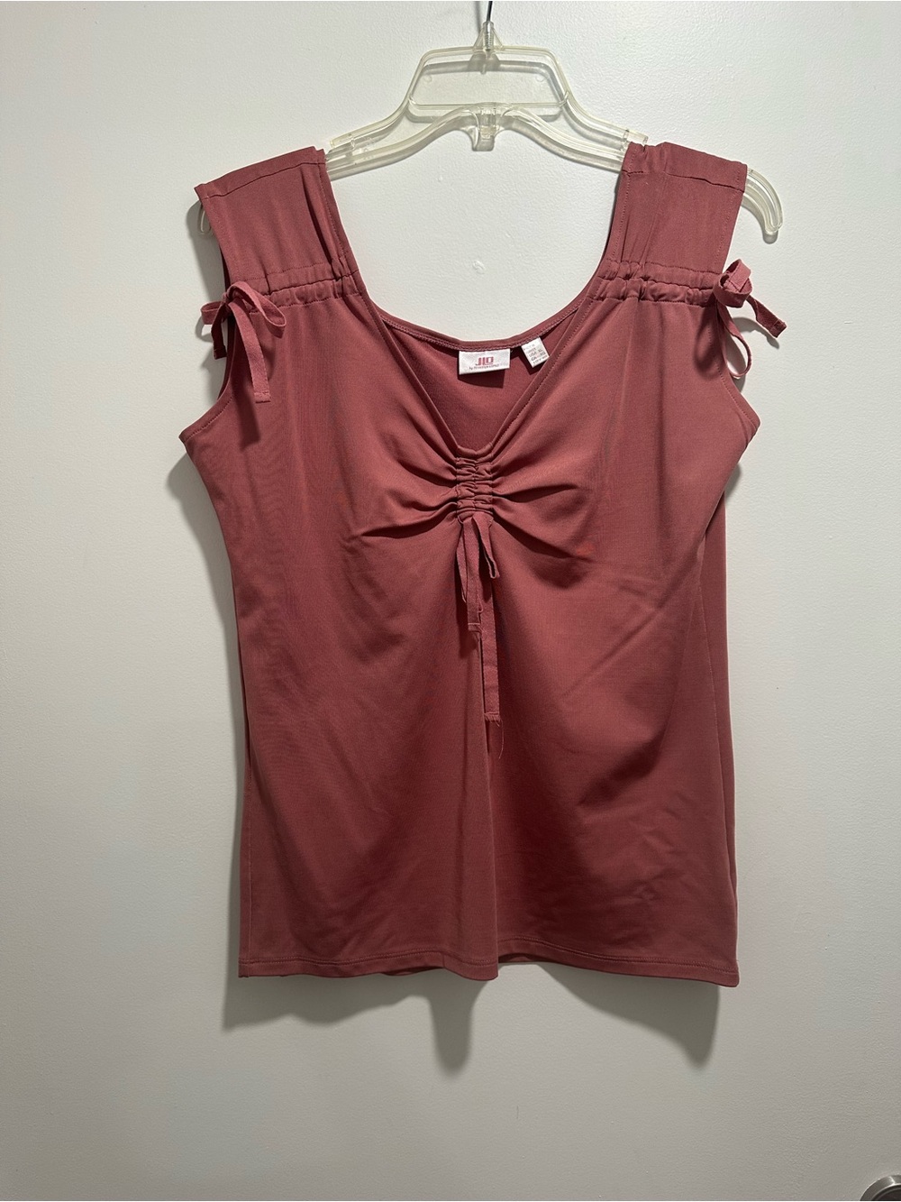JLo Ruched Front Tank Top with Tie Shoulder in Dusty Rose